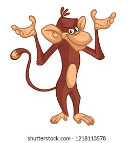 Cute cartoon monkey chimpanzee. Vector illustration isolated