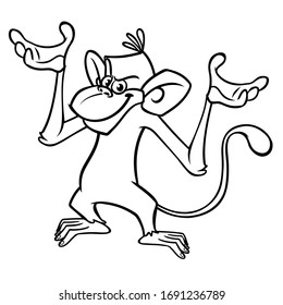 Cute cartoon monkey chimpanzee. Vector illustration of a monkey outlines. Design for coloring book.