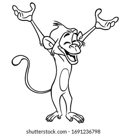 Cute cartoon monkey chimpanzee. Vector illustration of a monkey outlines. Design for coloring book.