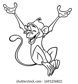 Cute cartoon monkey chimpanzee. Vector illustration of a monkey outlines. Design for coloring book.