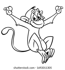 Cute cartoon monkey chimpanzee. Vector illustration of a monkey outlines. Design for coloring book.