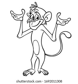Un mono de caricatura chimpancé. Ilustración vectorial de los contornos de un mono. Diseño para colorear libro.