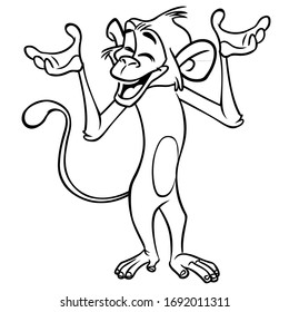 Cute cartoon monkey chimpanzee. Vector illustration of a monkey outlines. Design for coloring book.