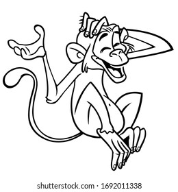 Cute Cartoon Affen Schimpanse. Vektorillustration-Illustration eines Affen-Umrisses. Design zum Färben des Buches.