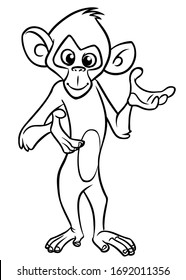 Cute cartoon monkey chimpanzee. Vector illustration of a monkey outlines. Design for coloring book.