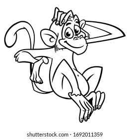 Cute cartoon monkey chimpanzee. Vector illustration of a monkey outlines. Design for coloring book.