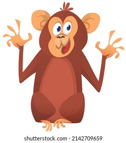 Cute cartoon monkey chimpanzee. Vector illustration isolated