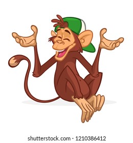 Cute cartoon monkey chimpanzee wearing hat. Vector illustration