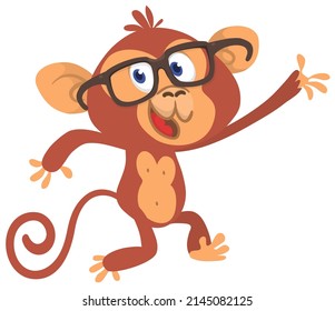 Cute cartoon monkey chimpanzee wearing eyeglasses. Vector illustration isolated
