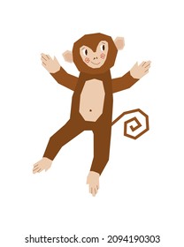 Cute cartoon monkey dancing on one leg. Vector illustration in flat style.