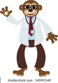 Cute Cartoon Monkey Doctor or Pediatrician Vector Illustration