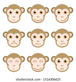 Cute Cartoon Monkey Faces Set