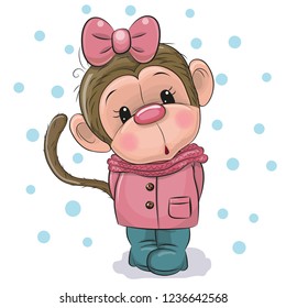 Cute Cartoon Monkey girl on a white background