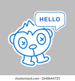 Cute cartoon monkey with "hello" speech bubble