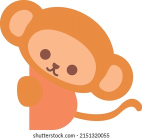 Cute Cartoon Monkey. Hiding Behind The Wall. Playing Hide and Seek. Cartoon Animal. Illustration, Vector, EPS10	