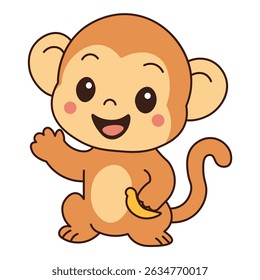 Cute Cartoon Monkey Holding Banana