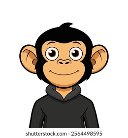 Cute Cartoon Monkey in Hoodie Smiling with a Playful Expression