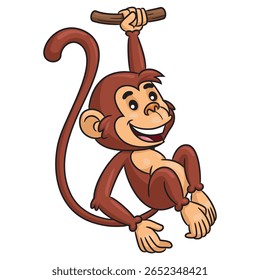 Cute cartoon monkey illustration hanging happily.
