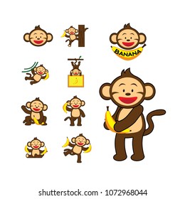 Cute cartoon monkey illustration set