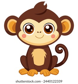Cute cartoon monkey isolated on white background. Vector illustration.