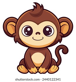 Cute cartoon monkey isolated on white background. Vector illustration.