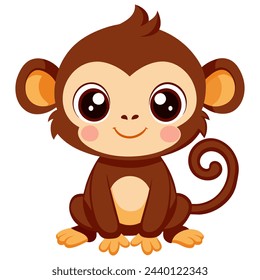 Cute cartoon monkey isolated on white background. Vector illustration.