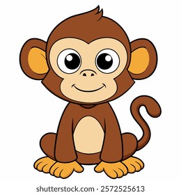 Cute cartoon monkey isolated on white background.  Front view. Vector illustration.