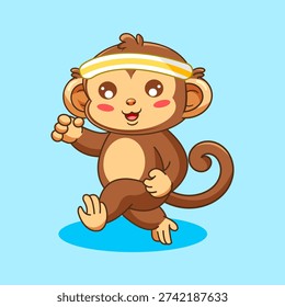 Cute Cartoon Monkey Jogging with a Headband Vector Illustration Cartoon Design