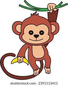 Cute cartoon monkey for kids drawings.