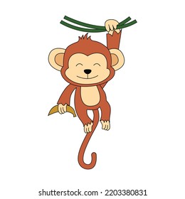 Cute cartoon Monkey. M letter for Monkey. Vector illustration of a flat isolated on a white background. The design element of t-shirts, home textiles, wrapping paper, textiles, and flashcards.