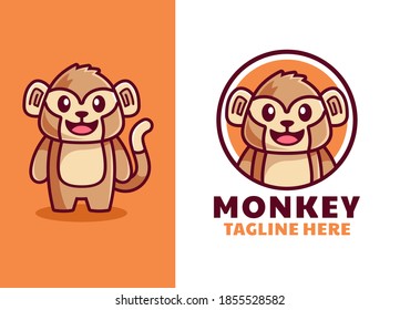 cute cartoon monkey mascot logo design