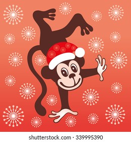 Cute cartoon monkey . New year, Christmas. Vector illustration