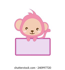 a cute cartoon monkey peeking round from behind a sign