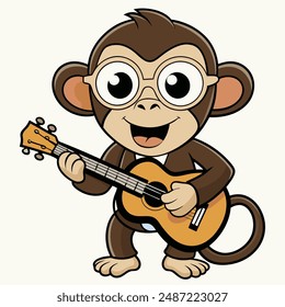 Cute cartoon monkey playing guitar vector illustration