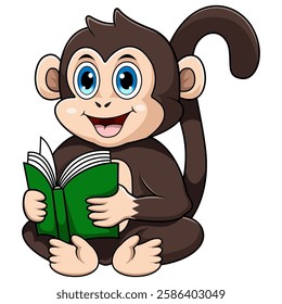 Cute cartoon monkey reading book