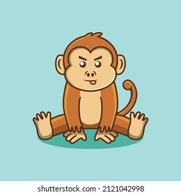 Cute cartoon monkey sit down and sticking her tongue out in cartoon style. cartoon vector illustration