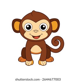 Cute cartoon monkey sits happily against a white background.