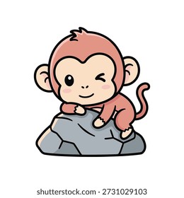 Cute cartoon monkey sitting with crossed legs and smiling