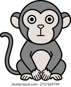 Mono lindo de la historieta que se sienta, Ilustración vectorial animal simple, carácter del mono del bebé de la selva, diseño adorable del primate, dibujo de los niños, mascota de la fauna silvestre