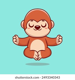 Cute cartoon monkey sitting in yoga pose. cartoon animal vector illustration hand drawn