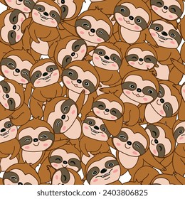 Cute cartoon monkey sloth seamless pattern, illustration vector