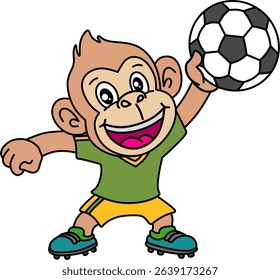 Cute cartoon monkey in soccer gear, holding a ball with a big smile and thumbs up. Perfect for kids' sports, mascots, and fun animal themes