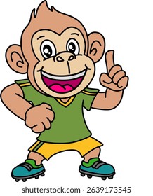 Cute cartoon monkey in soccer gear, holding a ball with a big smile and thumbs up. Perfect for kids' sports, mascots, and fun animal themes