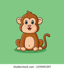 Cute cartoon monkey standing happy. Vector illustration