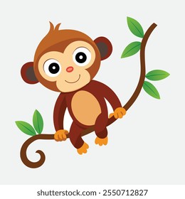 Bonito macaco de desenhos animados balançando de Branch Adorável Vetor Ícone.