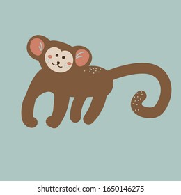 Cute cartoon monkey vector childish illustration. Funny monkey animal.