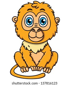 Cute cartoon  monkey. Vector illustration of adorable golden lion