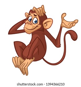 Cute cartoon monkey. Vector illustration of chimpanzee scratching his head.