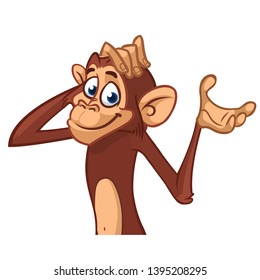 Cute cartoon monkey. Vector illustration of chimpanzee scratching his head.