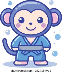 Cute cartoon Monkey wearing jiu-jitsu vector illustration on white background